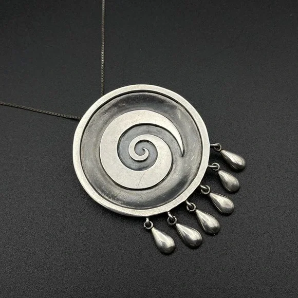 Vintage Sterling Taxco Mexico Miguel Garcia Martinez VJC Swirl Pendant Brooch - Picture 4 of 7